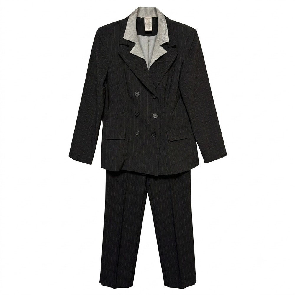 Vtg Pinstripe Office Siren Pant Suit Women 11/12 Quiet Luxury Boss Babe Career